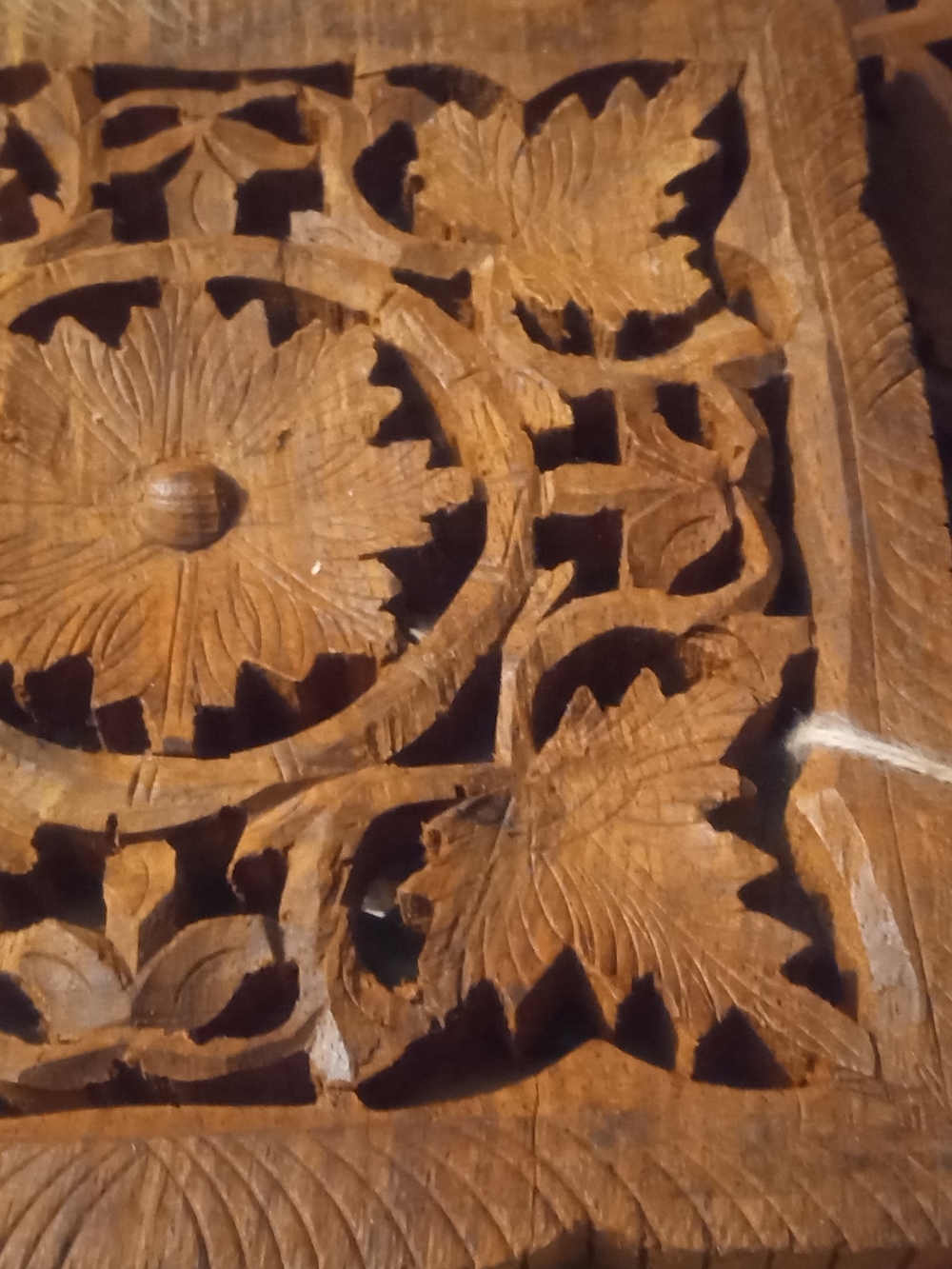 Vintage Hand Carved Indian Wood Wall Plaques Set of 2 Boho 7x7 Fretwork Panels